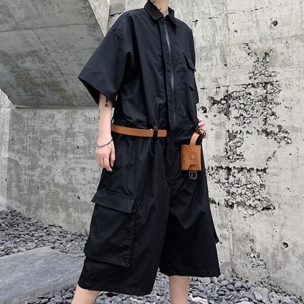 Men's Fashion Lapel Loose Shoulder Fall Bat Sleeve Jumpsuit