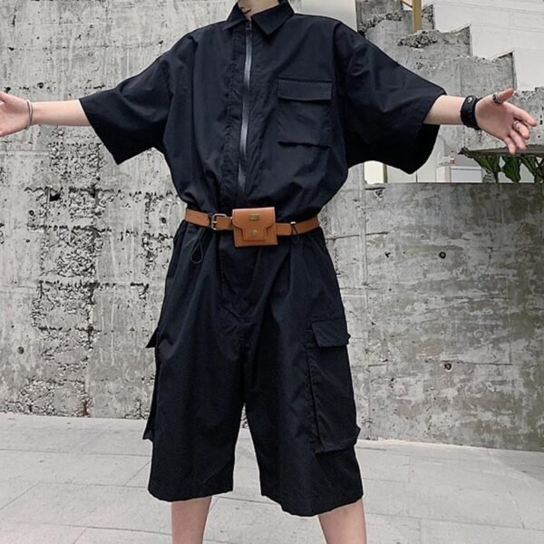 Men's Fashion Lapel Loose Shoulder Fall Bat Sleeve Jumpsuit