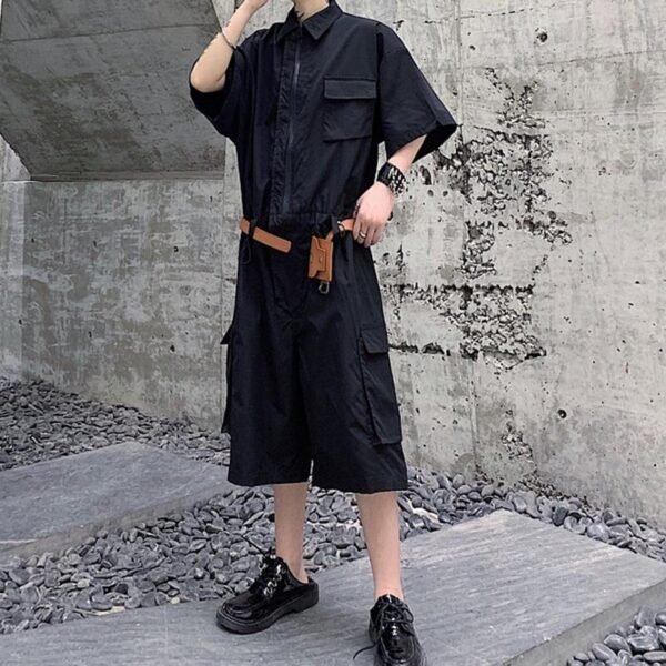 Men's Fashion Lapel Loose Shoulder Fall Bat Sleeve Jumpsuit