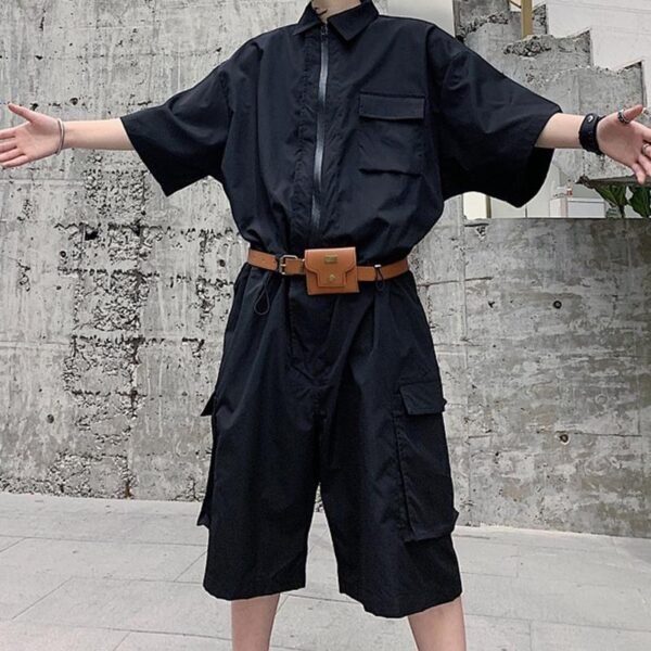 Men's Fashion Lapel Loose Shoulder Fall Bat Sleeve Jumpsuit