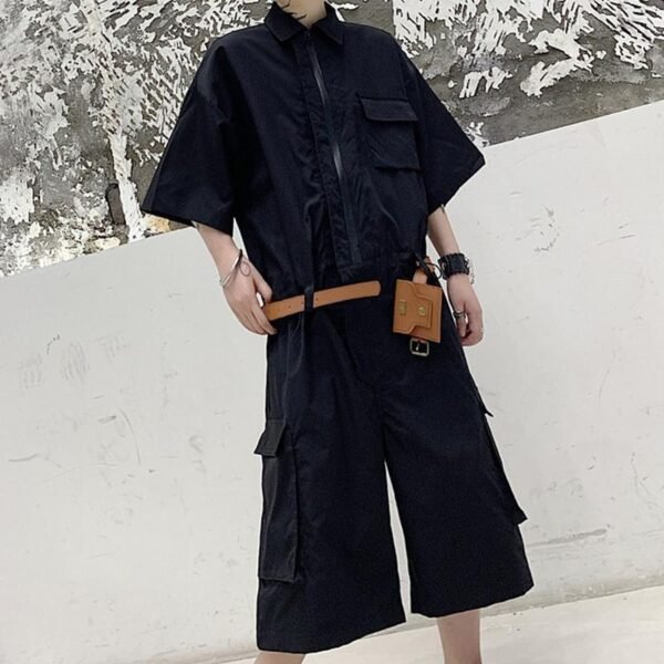 Men's Fashion Lapel Loose Shoulder Fall Bat Sleeve Jumpsuit