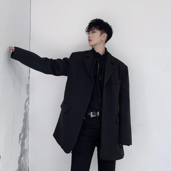 Men Belt Casual Suit Coat Male Retro Fashion Japan Streetstyle Blazer Jacket Outerwear