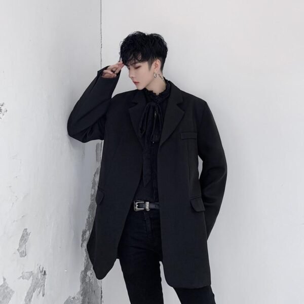 Men Belt Casual Suit Coat Male Retro Fashion Japan Streetstyle Blazer Jacket Outerwear