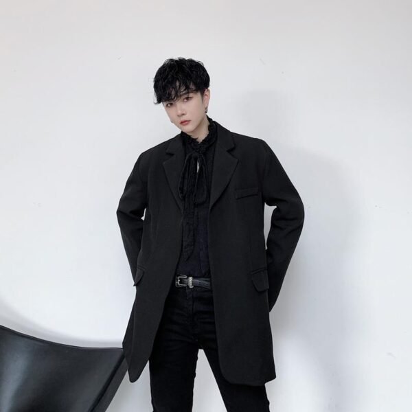 Men Belt Casual Suit Coat Male Retro Fashion Japan Streetstyle Blazer Jacket Outerwear