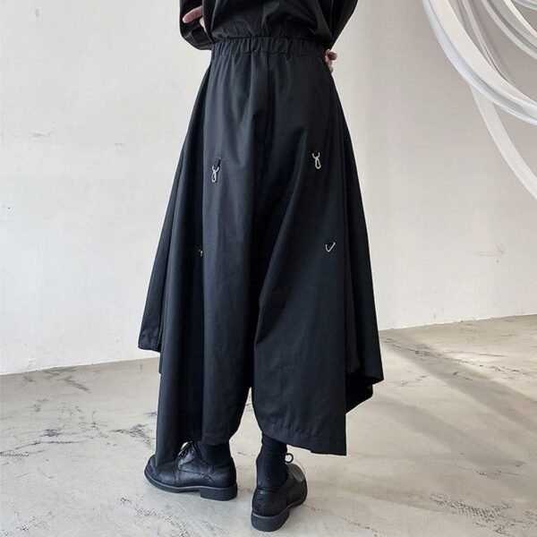 Men Buckle Adjustable Length Loose Casual Wide Leg Pants Male Japan Karajuku Style Streetwear Gothic Skirts Pants