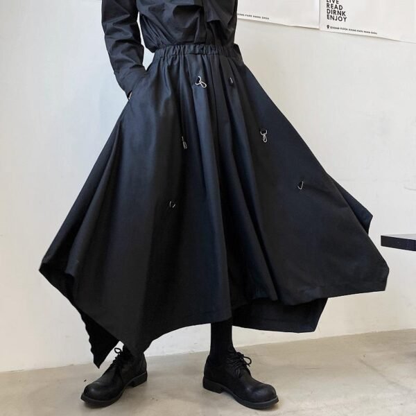 Men Buckle Adjustable Length Loose Casual Wide Leg Pants Male Japan Karajuku Style Streetwear Gothic Skirts Pants