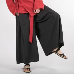 Men Oversize Elastic Waist Cotton Linen Casual Wide Leg Pants Male Street Japan Kimono Straight Skirt Pant Loose Harem Trousers