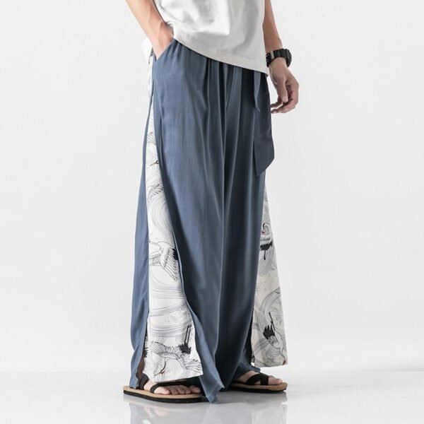 Men cotton linen Casual Loose Straight Wide Leg Pants Men Skirt Pant Streetwear Gothic Trousers Stage Show Clothing