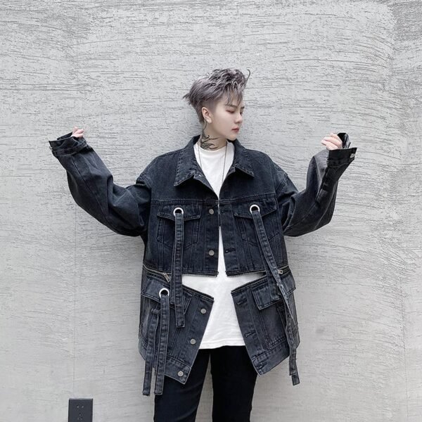 P135-02 Fashion Trend Zipper Decorated Denim Jacket Casual Jacket