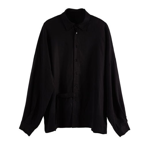 Y019P115 Black Japanese Silk Shirt with Long Sleeves