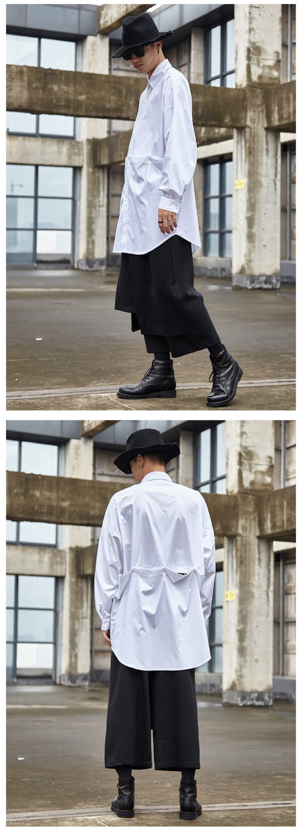 Y034P95 Original Dark Japanese Style Yamamoto Style Black and White Men's Mid-Length Shirt .