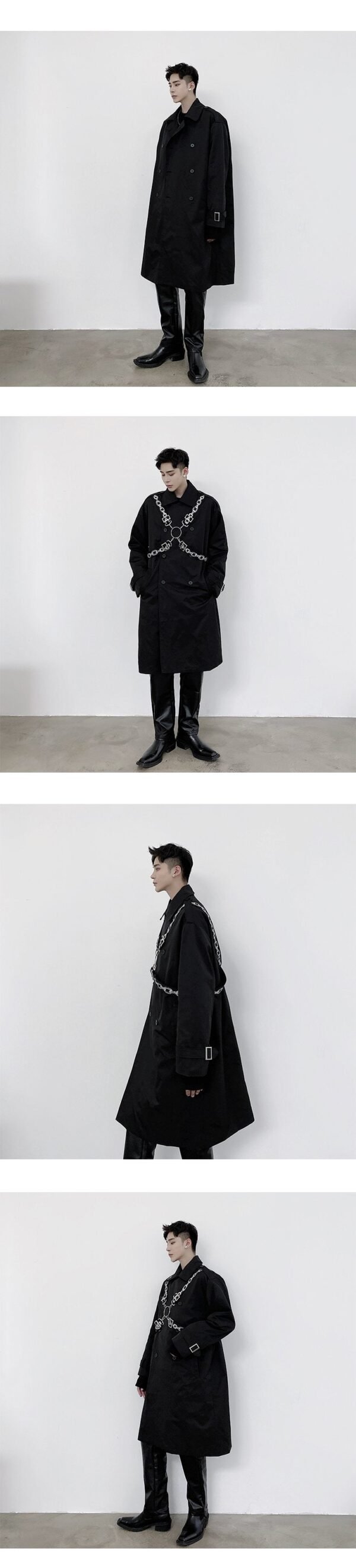 P1453802 Personalized Chain Printing Bandage Various Wearing Methods Fashionable Design Long Windbreaker Coat