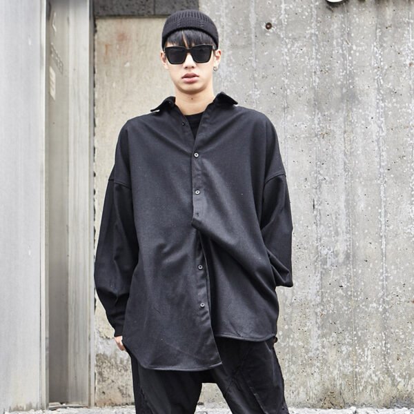 Y009P125 Original New Yamamoto Yohji Dark Japanese Line Positive and Reverse Wearing Maoni Loose Long-sleeved Shirt .