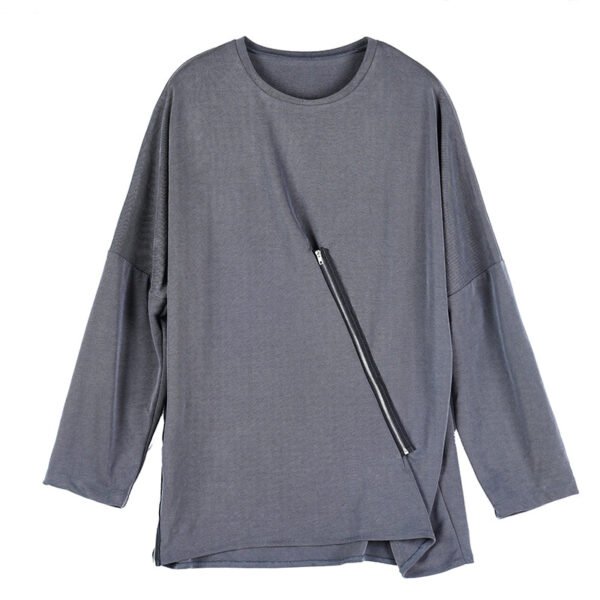 Y035P90 Original Design New Dark Yamamoto Style Zip Perforated Long-sleeved T-shirt