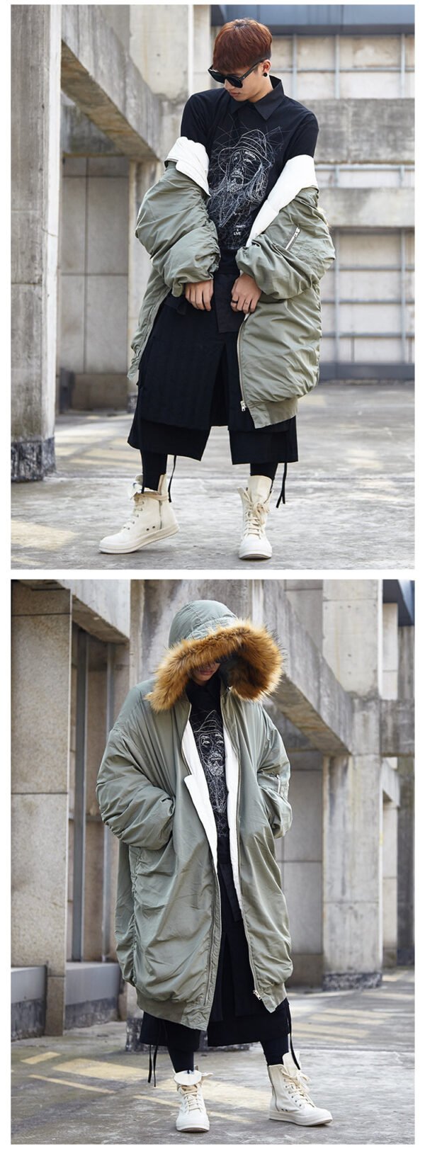 HX004P400 Original Korean East Gate Style Fur Collar Long White Duck Down Down Down Coat Army Green Coat