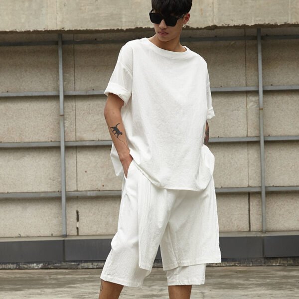 TP13P145  Original Summer Seven Sleeves Men with Loose Linen Day Cotton and Wide LegsSet