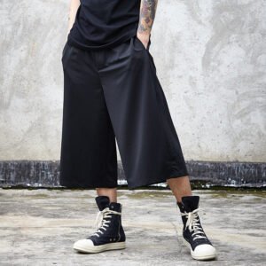 X046P75 Original Design Dark Black Yamamoto Yaoshi Style Men's Leisure Wide-legged Nine-point Pants