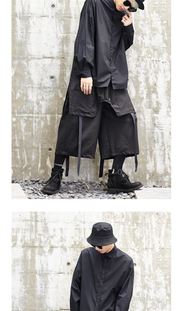 Y005P85 Original Design Yamamoto's Loose Style and Versatile Japanese Wide Off Shoulder Black Shirt