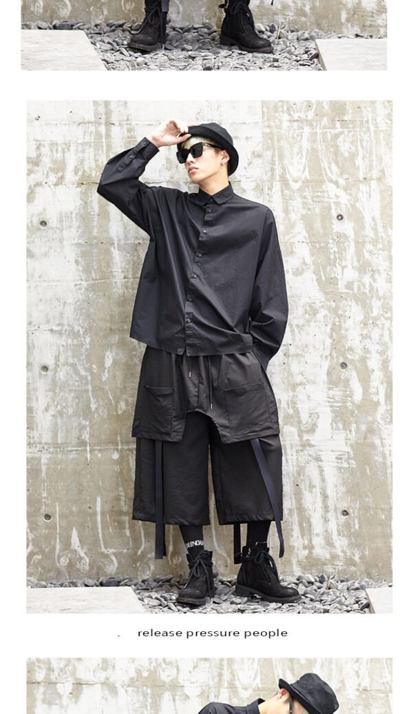 Y005P85 Original Design Yamamoto's Loose Style and Versatile Japanese Wide Off Shoulder Black Shirt