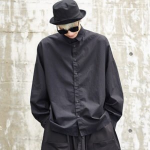 Y005P85 Original Design Yamamoto's Loose Style and Versatile Japanese Wide Off Shoulder Black Shirt