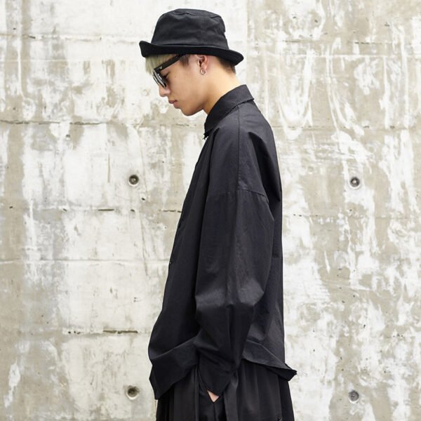 Y005P85 Original Design Yamamoto's Loose Style and Versatile Japanese Wide Off Shoulder Black Shirt