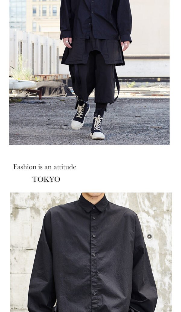 Y005P85 Original Design Yamamoto's Loose Style and Versatile Japanese Wide Off Shoulder Black Shirt