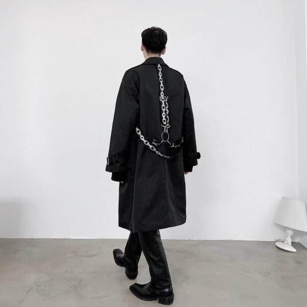 P1453802 Personalized Chain Printing Bandage Various Wearing Methods Fashionable Design Long Windbreaker Coat