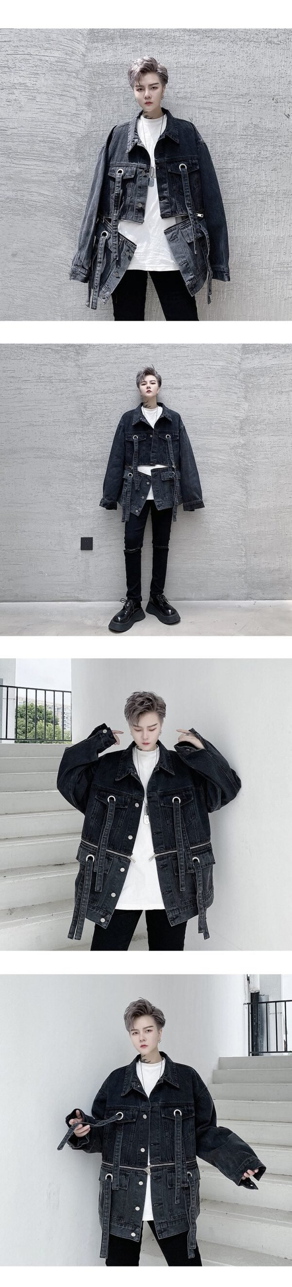 P135-02 Fashion Trend Zipper Decorated Denim Jacket Casual Jacket