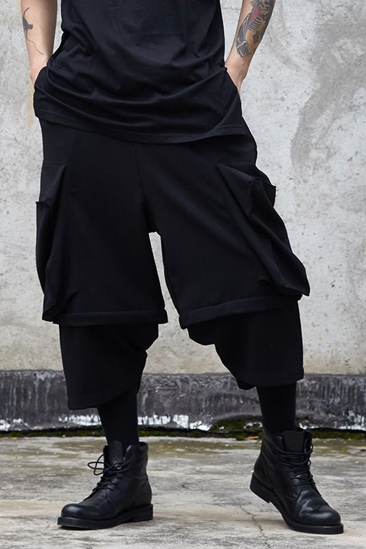 X051P100 Original Yohji Yamamoto Style Oversized Pocket Design Stitching Fake Two Men's Pants