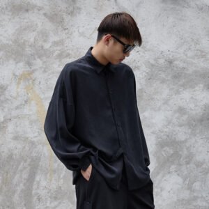 Y019P115 Black Japanese Silk Shirt with Long Sleeves