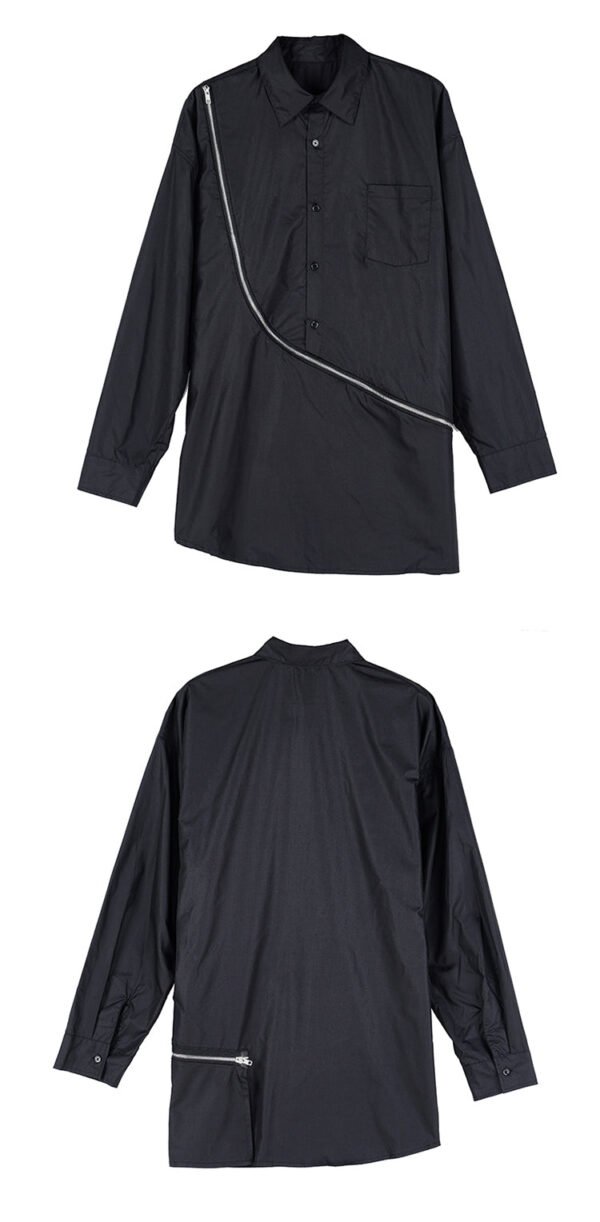 Y038P100 Original Design Dark Black Yamamoto Yaoshi Style Zipper Long Sleeve Long Length Shirt