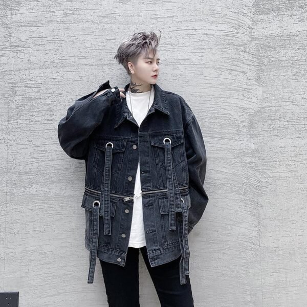 P135-02 Fashion Trend Zipper Decorated Denim Jacket Casual Jacket