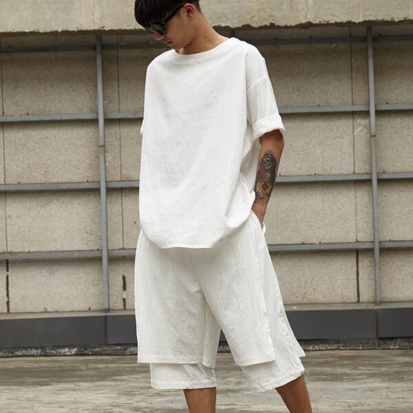 TP13P145  Original Summer Seven Sleeves Men with Loose Linen Day Cotton and Wide LegsSet