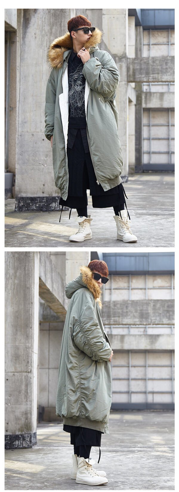 HX004P400 Original Korean East Gate Style Fur Collar Long White Duck Down Down Down Coat Army Green Coat