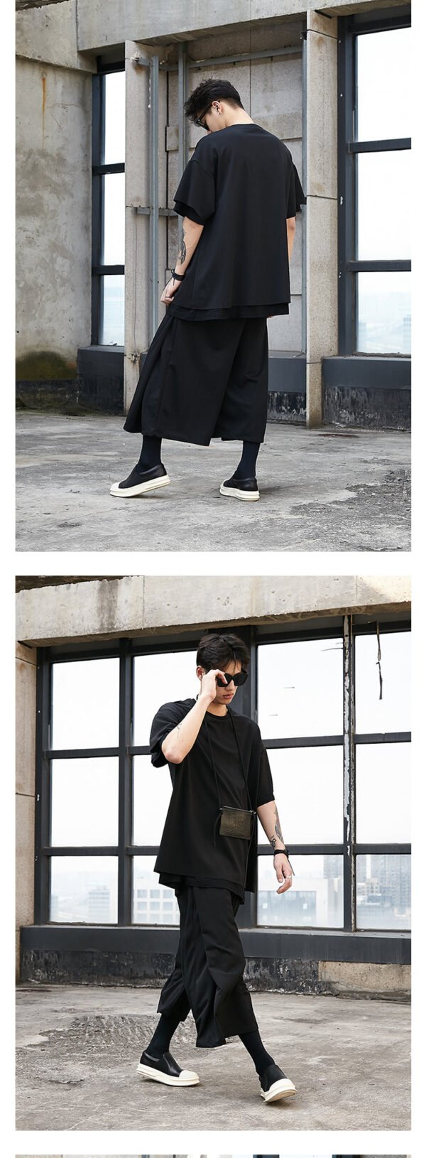 X025P90 Original Dark Line Couple Ultra-wide Legs Flared Trousers Nine Points Men's Casual Pants