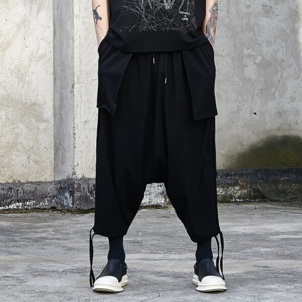 X043P80 Original Designer Style Yoji Mountain Black Pants Drawstring Men Nine Points Casual Pants