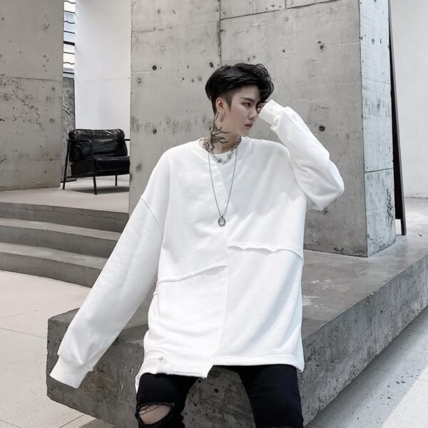 KK145 Autumn Dress Structure Stitching Hem Neckline Design Loose Men's Long-sleeved Guard Clothes Two-color