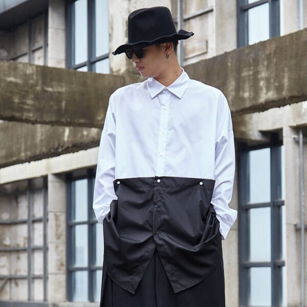 Y034P95 Original Dark Japanese Style Yamamoto Style Black and White Men's Mid-Length Shirt .