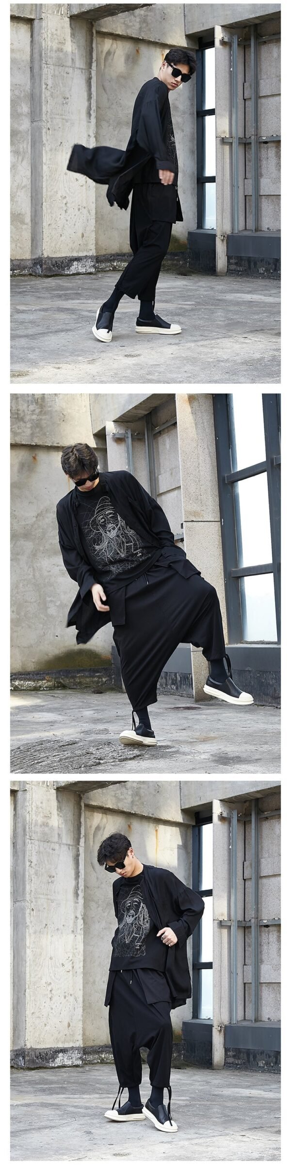X043P80 Original Designer Style Yoji Mountain Black Pants Drawstring Men Nine Points Casual Pants