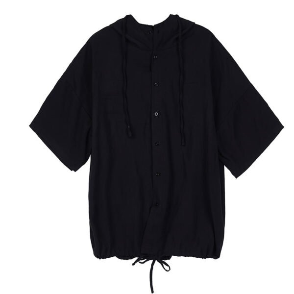 Y045P80 Original Design Dark Japanese Yamamoto Style Cap Loose Fall Shoulder Drawstring Men's Shirt Top .