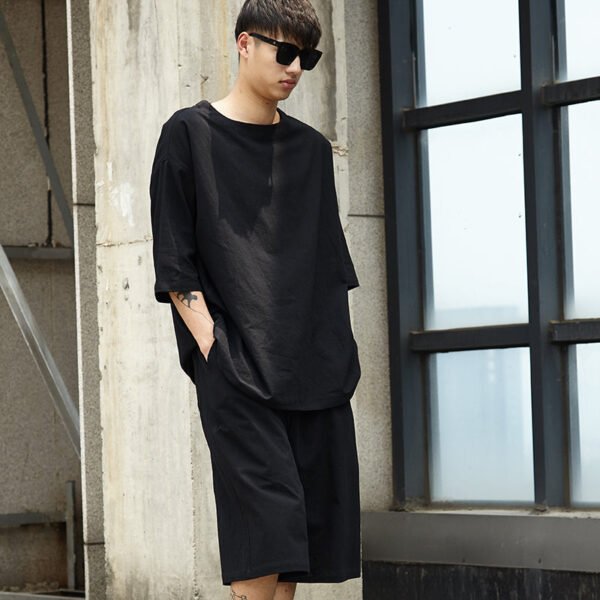 TP12P130 Original Yamamoto Style YS Set Casual Japanese Summer Personality Loose Cotton and Linen Seven-point Pants Set