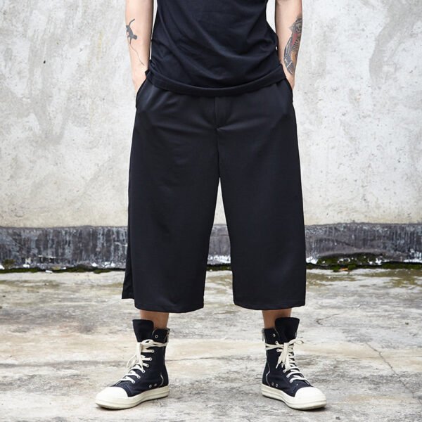 X046P75 Original Design Dark Black Yamamoto Yaoshi Style Men's Leisure Wide-legged Nine-point Pants