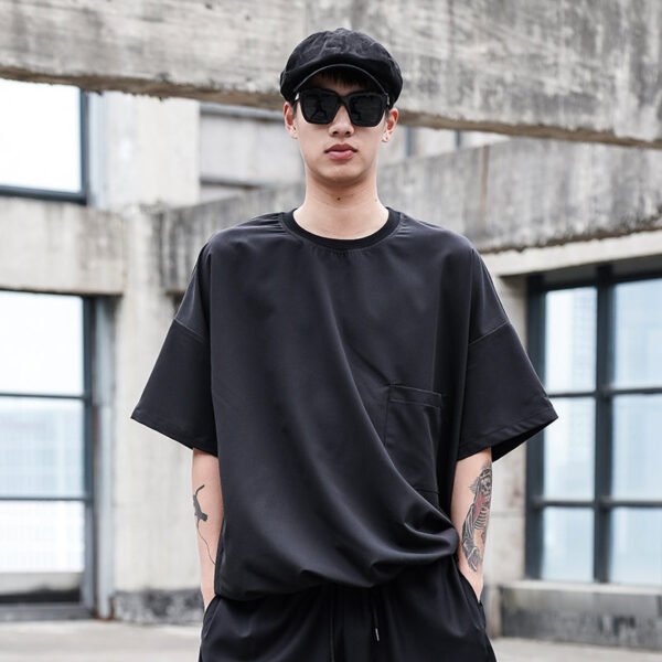 Y049p70 Original Design Dark Japanese Hair Stylist Style Elastic Shirt Fabric Men's Short Sleeve T-shirt