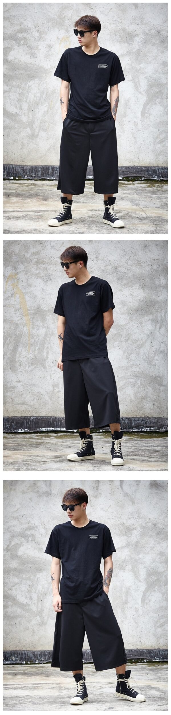 X046P75 Original Design Dark Black Yamamoto Yaoshi Style Men's Leisure Wide-legged Nine-point Pants