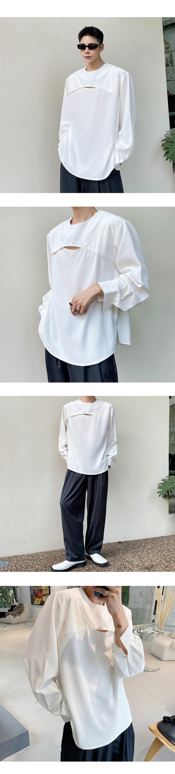 A452 --6136--P65 Minimalist Style Round Neck Long Sleeve T-shirt