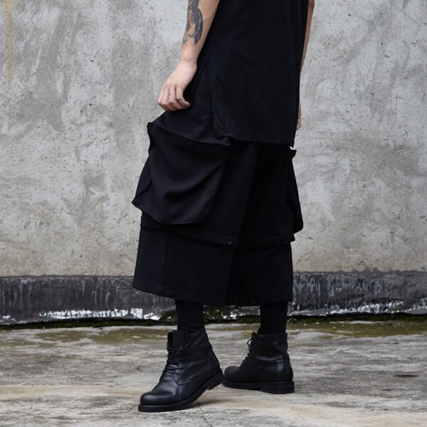 X051P100. Original Dark Big Pocket Yohji Style Fake Two Design Men's Pants .