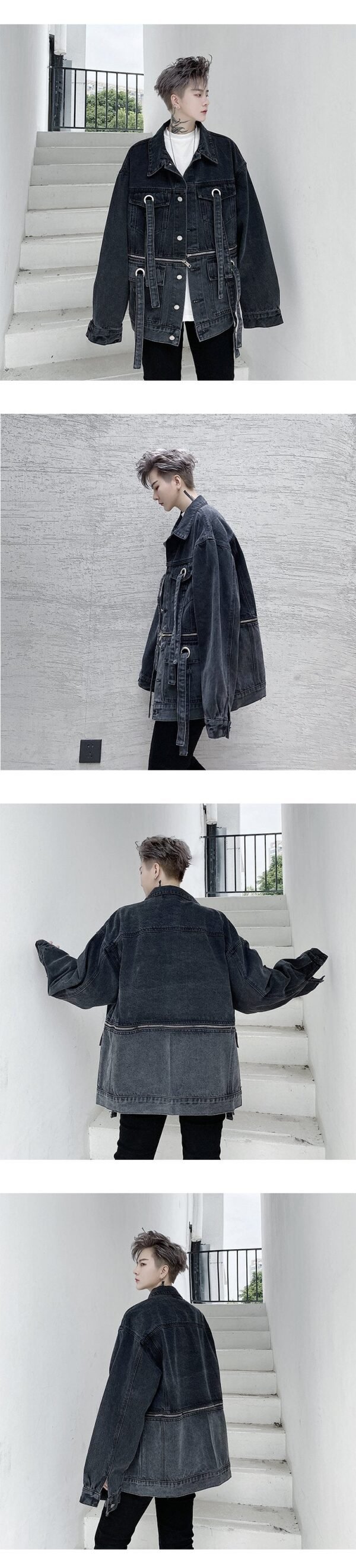 P135-02 Fashion Trend Zipper Decorated Denim Jacket Casual Jacket