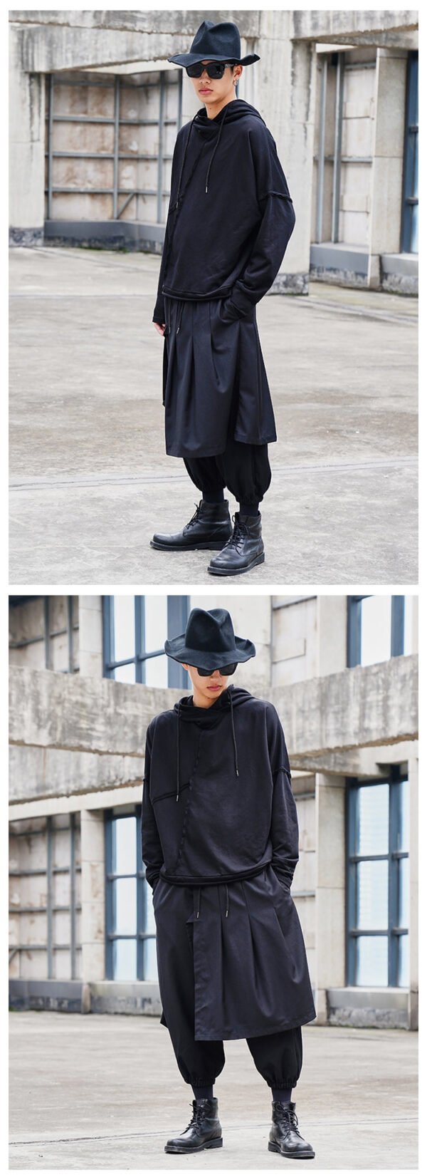 Y042P85 Original Design Diablo Yohji Yamamoto Style Draping Long Sleeve Hoodie