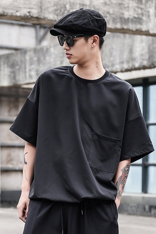 Y049p70 Original Design Dark Japanese Hair Stylist Style Elastic Shirt Fabric Men's Short Sleeve T-shirt