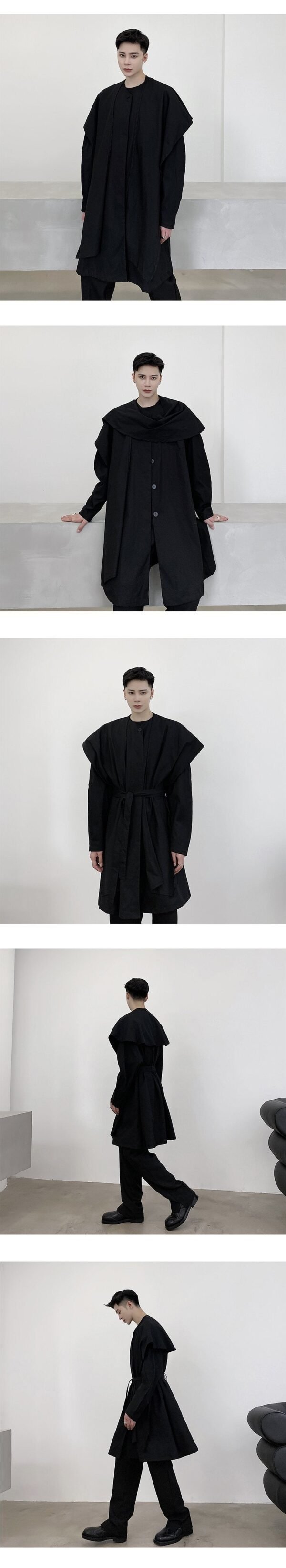 P1453998 Original Design Dark Detachable Collar Personalized Fashionable French Retro Loose Windbreaker